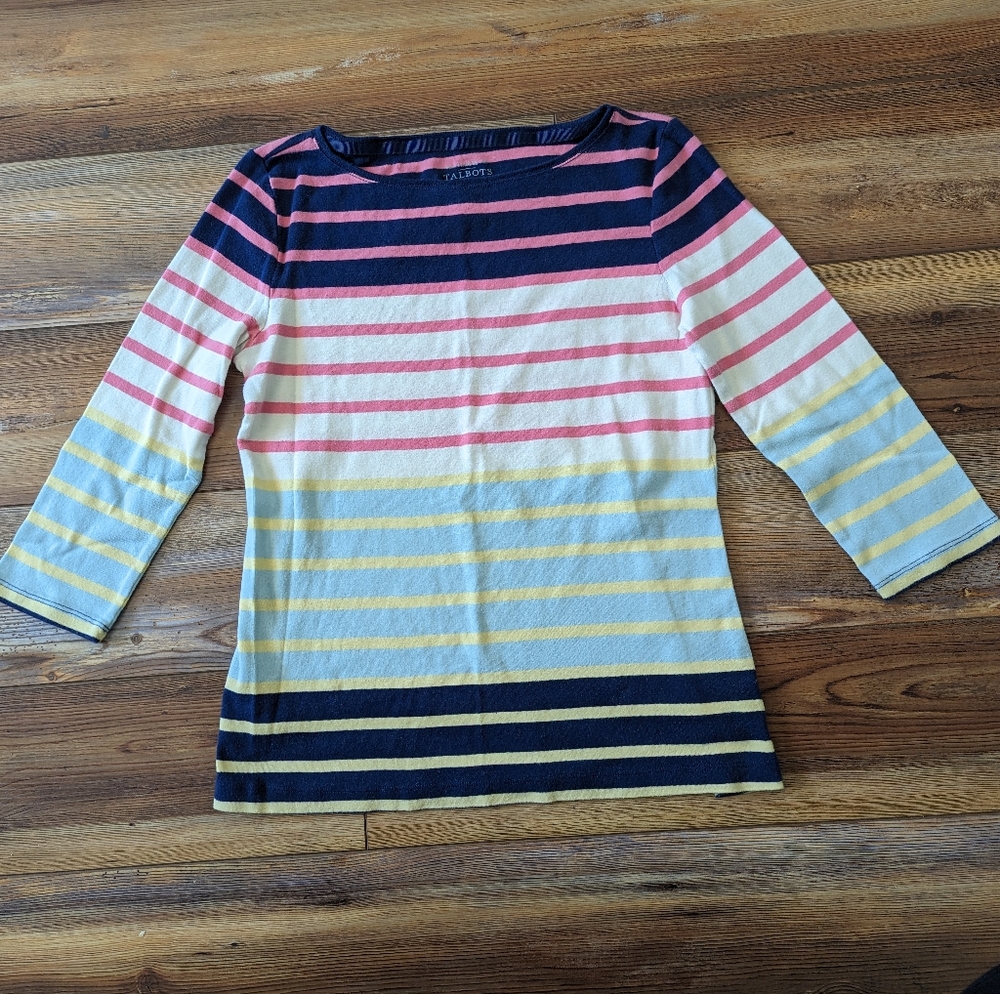 TalbotsThe Talbots Tee Striped Colorful 3/4 Sleeve Cotton Top Women's Size MP